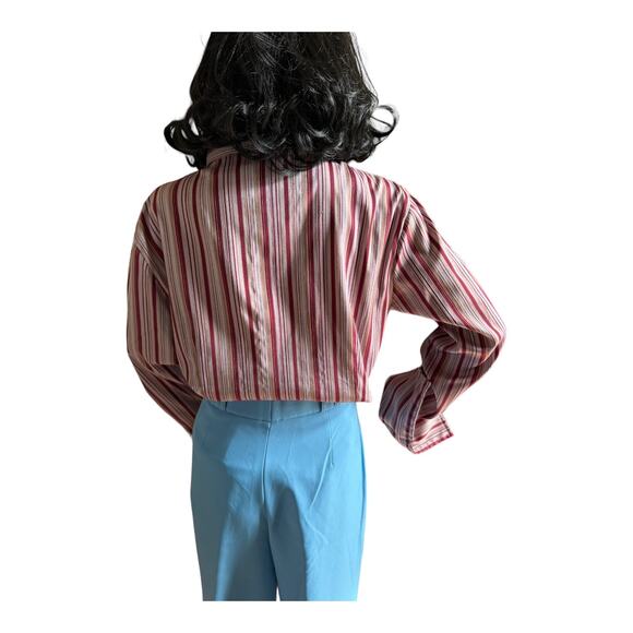 Vintage 70's Retro stripped bouse dagger collar large fold back cuffs size large - Picture 6 of 12